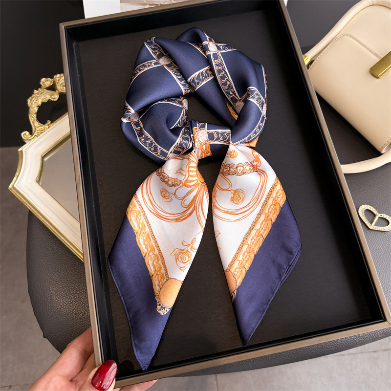 Silk Scarf Square - Blue Classic Chain Print Square Silk