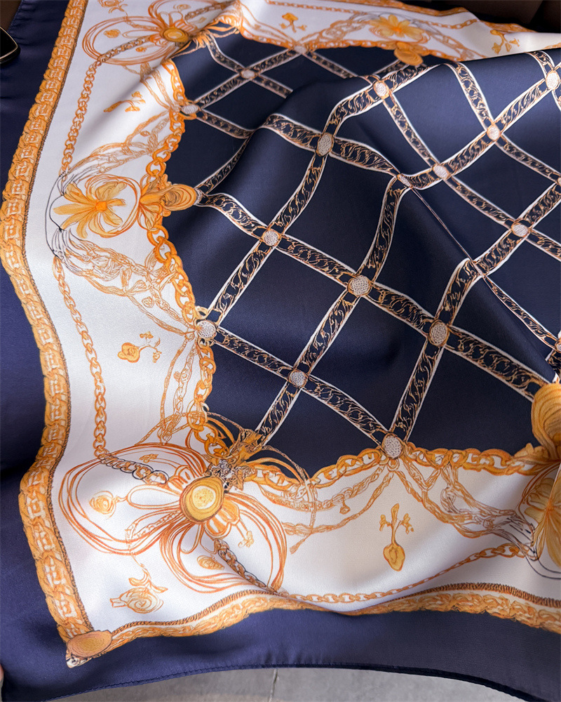 Blue Classic Chain Print Squar - Silk Scarf Square 评论和价格