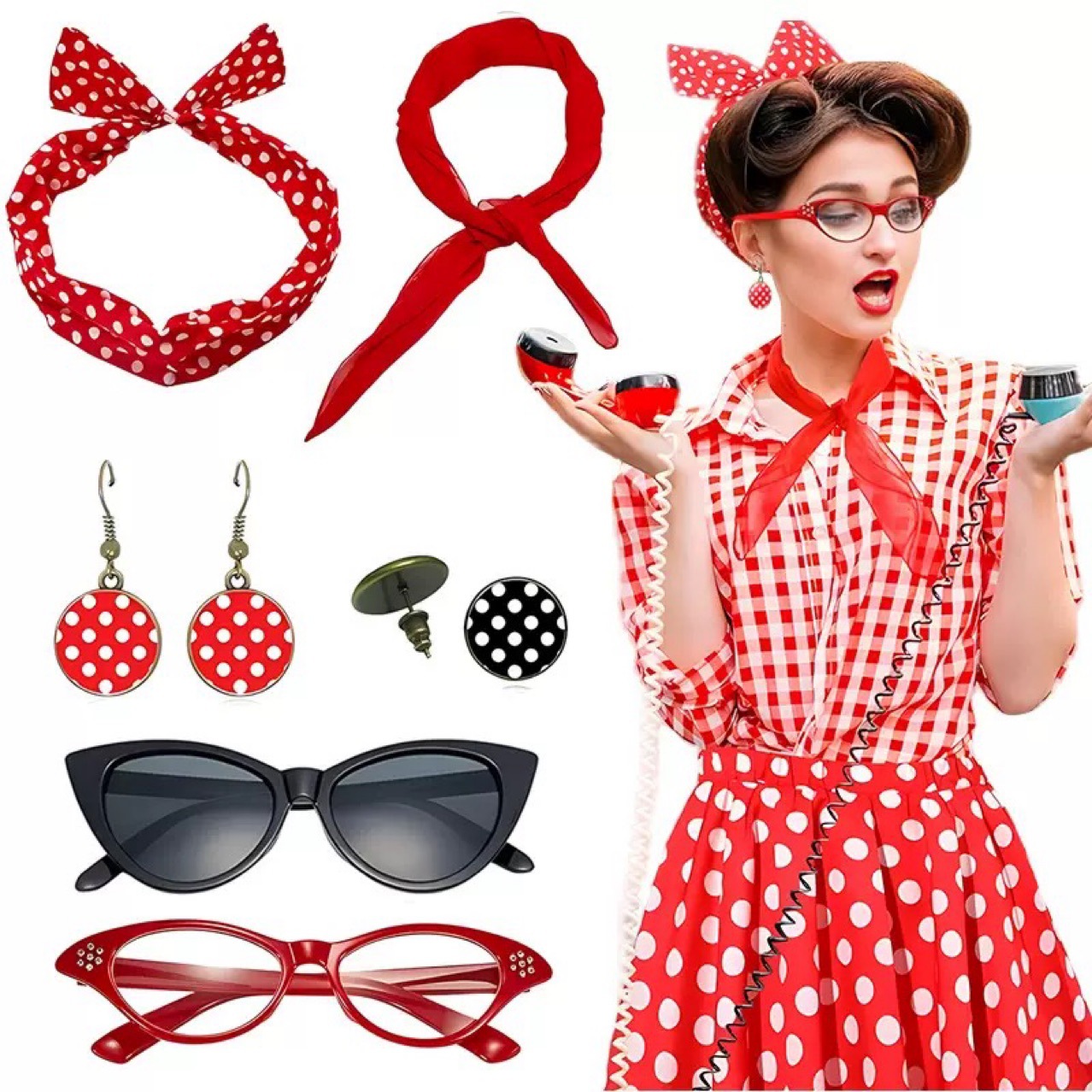 1950s Retro Hippie Party Women - Women'S Accessories In The 1950S 评论和价格