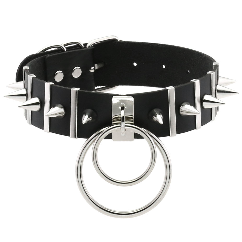 Big Spikes Choker Leather Coll - Women'S Emo Accessories 评论和价格