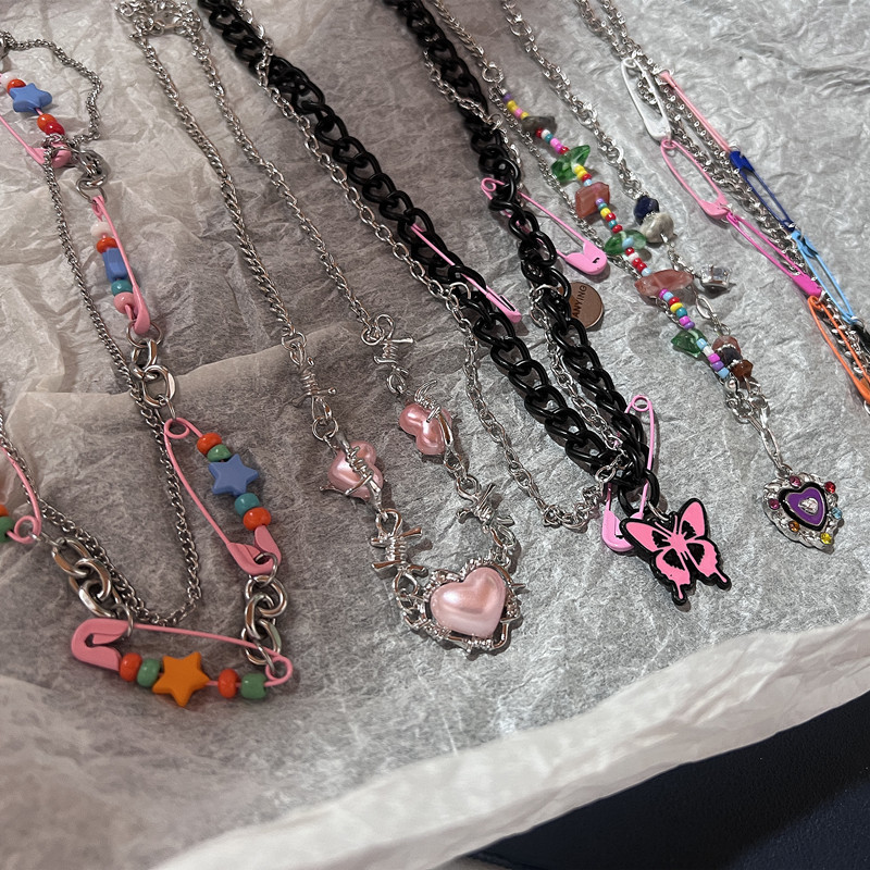 Vintage Y2k Pink Pin Bead Chok - Women'S Emo Accessories 评论和价格